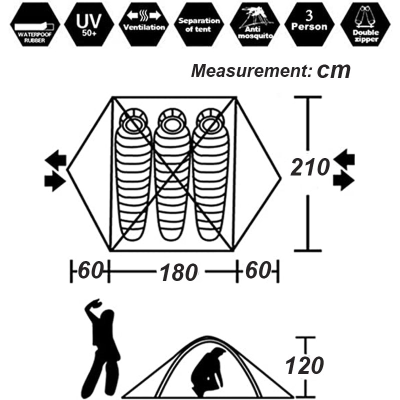 Cheap Goat Tents 3 Season Camping Tent 2 3 Person Lightweight Backpacking Windproof Two Doors Double Layer  Aluminum Rods Outdoor Family Travel   